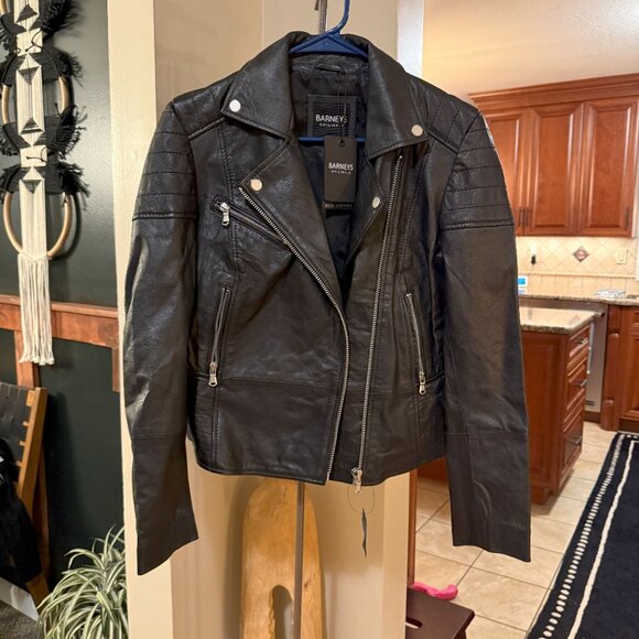 New With Tags Barneys Originals Clara Leather Jacket in Black Size 12 - Picture 1 of 7